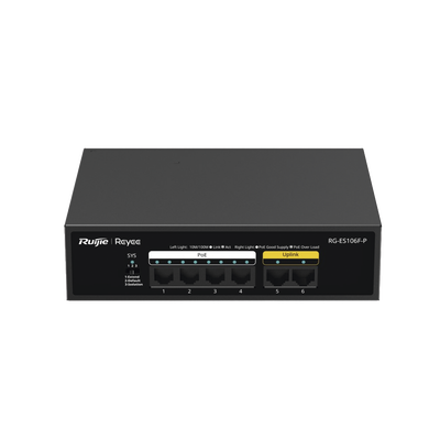 Reyee RGES106FP(US) 6-Port 10/100 Mbps Unmanaged PoE Switch, 54 W, High-quality Design, Visible on Ruijie Cloud