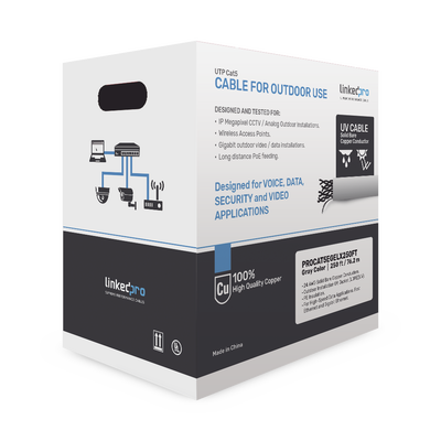 LinkedPRO PROCAT5EGELX250FT Reel CAT5e 250ft Cable Coil with Outdoor and Underground Gel, double jacket, UL, Black, for Video Surveillance...