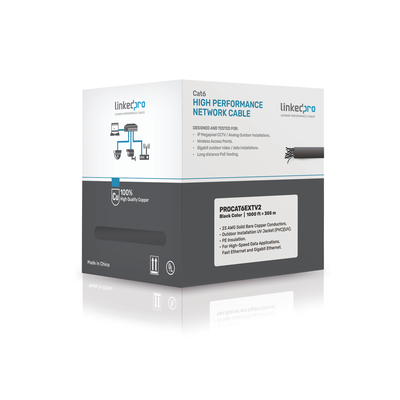 LinkedPRO PROCAT6EXTV2 Easy-pull Box 1000 ft FTP CAT6 Outdoor, 100% Copper, UL, Black, Shielded, Outdoor for Extreme Climates, for Video...