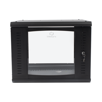 LinkedPRO SR1909GAPV4 Wall-Mount Swing Cabinet (with Rear Frame) with 19" Rack and 9 Units. Tempered Glass Window.