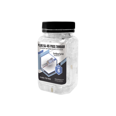LinkedPRO TC6PASS 100 pieces bottle with modular Plugs Pass through RJ45 Cat6 unshielded, 30 micron gold plated for extreme durability