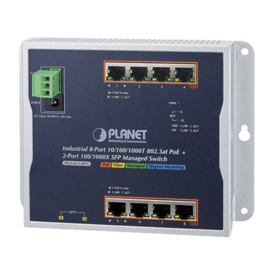 Planet WGS42158P2S Industrial 8-Port 10 | 100 | 1000T 802.3at PoE + 2-Port 100 | 1000X SFP Wall-mount Managed Switch
