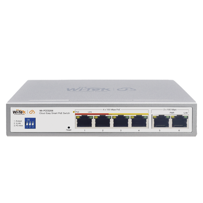 Wi-Tek WIPCES206 Cloud Easy Smart 250m PoE Switch, 4 FE PoE Ports + 2 FE Ports, Port1-2: Hi-PoE, Port3-4: 802.3af | at, 60W, Support Wi-Tek Cloud...