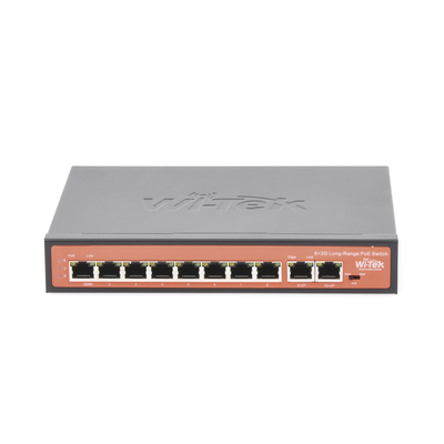 Wi-Tek WIPS210G Long-Range PoE (802.3af/at/bt) Switch with 8 x 10/100Mbps PoE Ports and 2 Gigabit Ethernet Up-link Ports, up to 120W