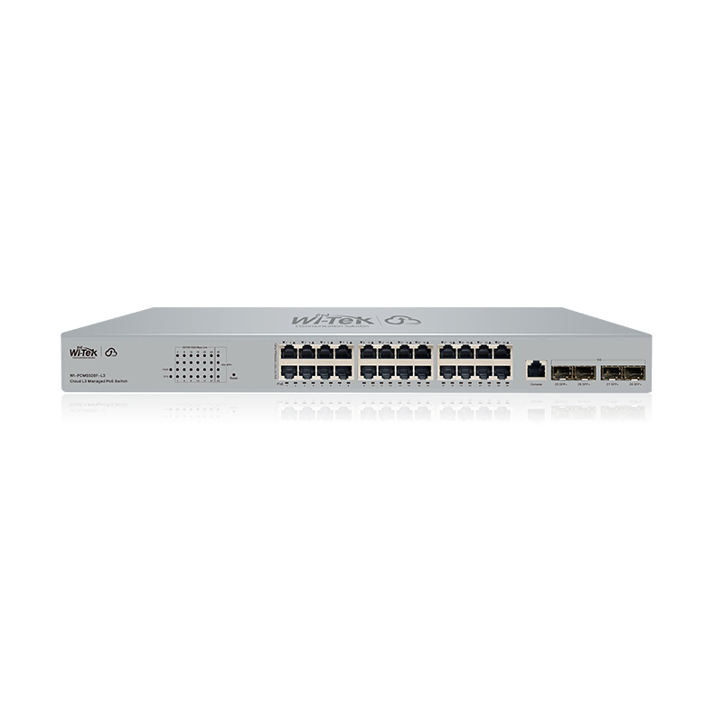 Wi-Tek WIPCMS528FL3V2 24-Port Gigabit PoE+ L3 Managed Switch with 4x 10G SFP+ Slots, 370W PoE Budget, Advanced Routing & Cloud Management