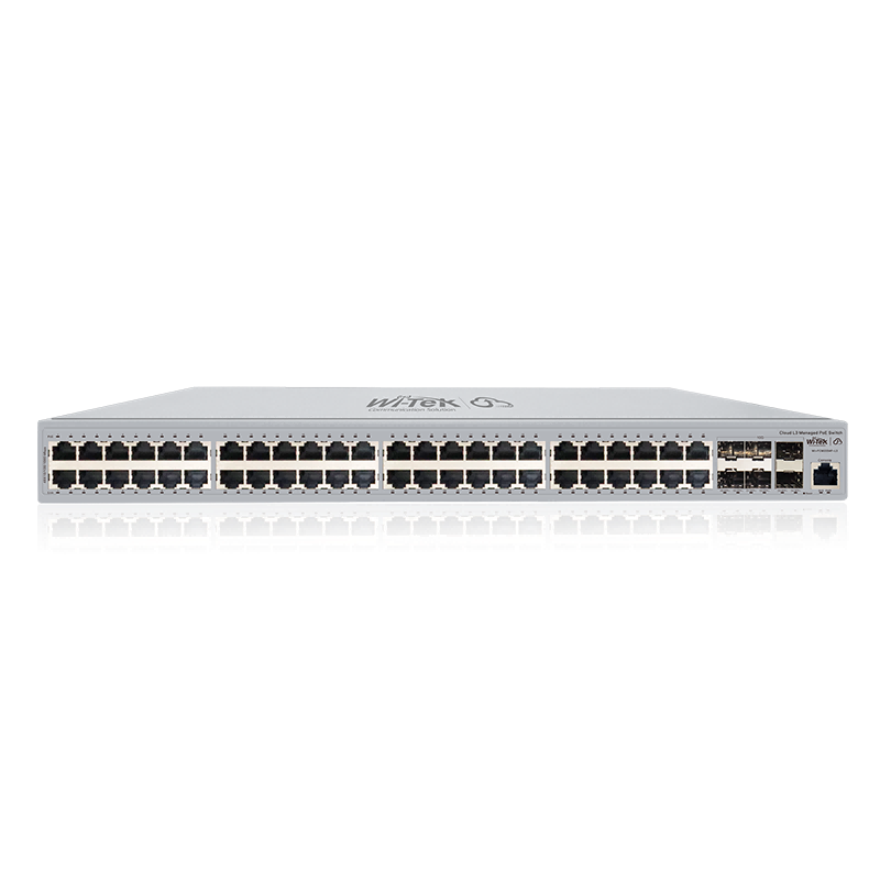 Wi-Tek WIPCMS554FL3V2 48-Port Gigabit PoE+ L3 Managed Switch with 6x 10G SFP+ Slots, 370W PoE Budget, Advanced Routing, and Cloud Management