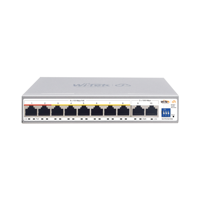 Wi-Tek WIPCES210G Cloud Easy Smart 250m PoE Switch, 8 FE PoE Ports, 2 GE Ports, Port 1-2: Hi-PoE, Port 3-8: 802.3af | at, 100W, Support Wi-Tek...