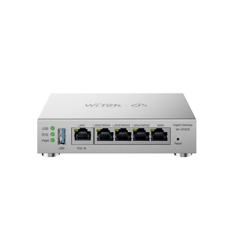 Wi-Tek WIER205 Compact Gigabit VPN Router with 5 Ports, Multi-WAN Load Balancing, PoE | USB-C Power, VPN Support, and Cloud Management