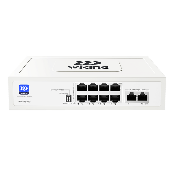 Wi-Tek WKPS310V2 10-Port Gigabit PoE Switch, 8 Port PoE 1000Mbps with 2 Uplink Ports, 90W Power Budget, 250m Extend Mode & Port VLAN with DIP...
