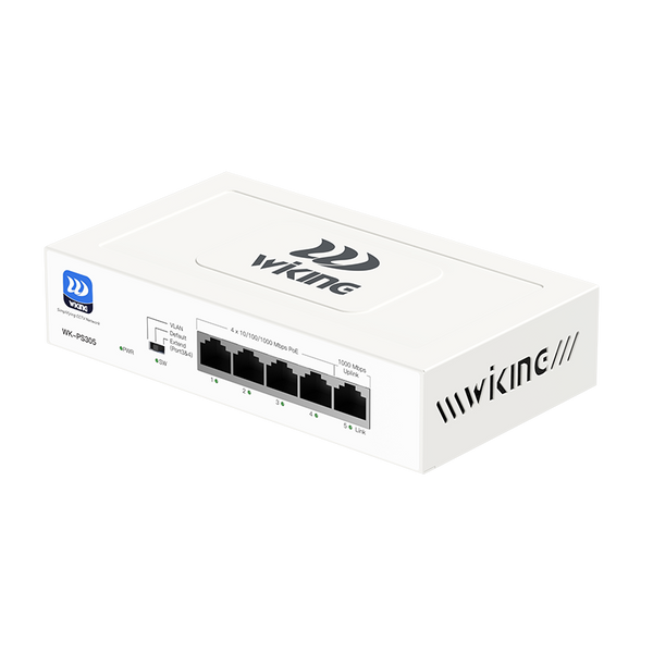 Wi-Tek WKPS305 Smart Switch: 4 PoE Gigabit Ports + 1 Uplink, Extended Reach Up to 250m, Auto-Reboot Port Watchdog, and Fanless Design, 45W PoE Budget
