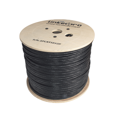 LinkedPRO EPCAT5EV2P 1000ft (305m) Cat5e + 16 | 2 Power Outdoor Combo Cable - CCA Bulk Ethernet with 16 AWG Power Pair for Long Range PoE & IP...