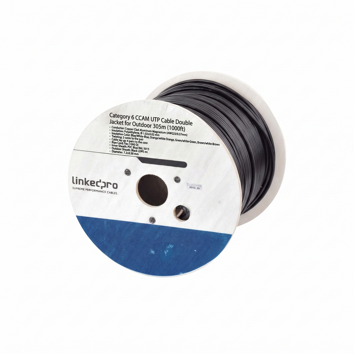 LinkedPRO EPCAT6V2EXT 1000ft CAT6 Waterproof Outdoor Ethernet Cable - 23AWG Double Jacket Bulk Drum