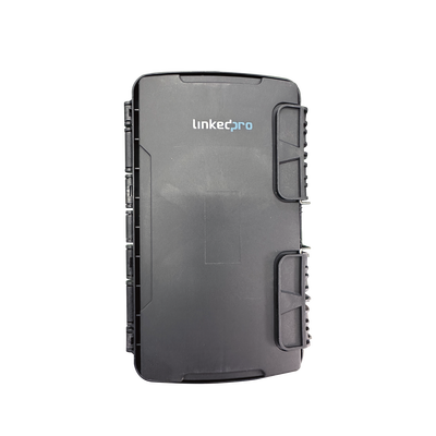 LinkedPRO LPFABHGT16INS FTTH Termination Box, 16 Ports, IP65, Loaded with 4 Splice Trays of 24FO, Black, Standard Configuration for Wall