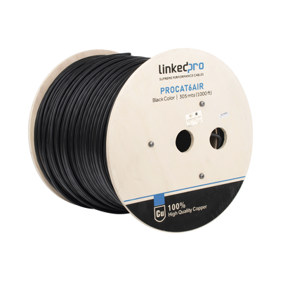 LinkedPRO PROCAT6AIR Cat6 FTP cable for outdoor, black, 1000 ft (305 m), for video surveillance applications, data networks. Aerial Installations