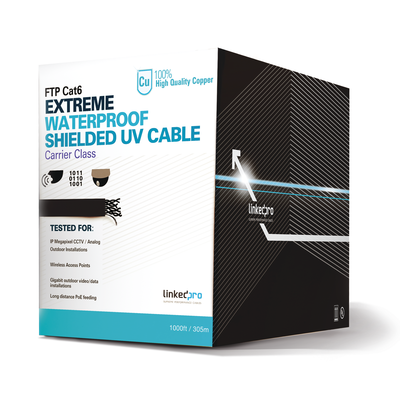 LinkedPRO PROCAT6EXT Cat6 FTP Shielded Cable | 1000 ft (305 m) | 23 AWG Solid Copper | CMX-UV Outdoor | 250 MHz | UL Listed
