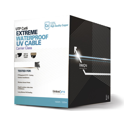 LinkedPRO PROCAT6EXTLITEW Cat6 UTP Outdoor Bulk Cable | 23 AWG Solid Copper | 1000 ft (305m) | UV-Resistant | PoE+ | CMX Rated | White
