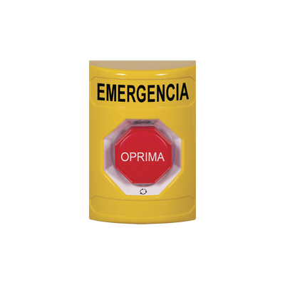 STI SS2209EMES Emergency Button in Spanish, Yellow Color, Hold Action, Rotate to Reset, Multi-color LED