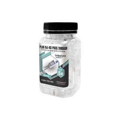 LinkedPRO TC5SPASS 100 pieces bottle with modular Plugs Pass through RJ45 Cat5e shielded, 30 micron gold plated for extreme durability