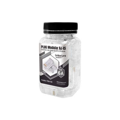 LinkedPRO TC6A100 100 Pieces Bottle with Modular Plug RJ45 Cat6A 30 microns Gold Plated for Extreme Durability