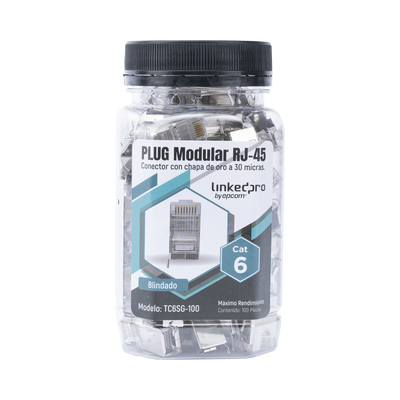 LinkedPRO TC6SG100 100 Pieces Bottle with Modular Plug RJ45 Cat6 Shielded, 30 Microns Gold Plated for Extreme Durability with Pin to Ground