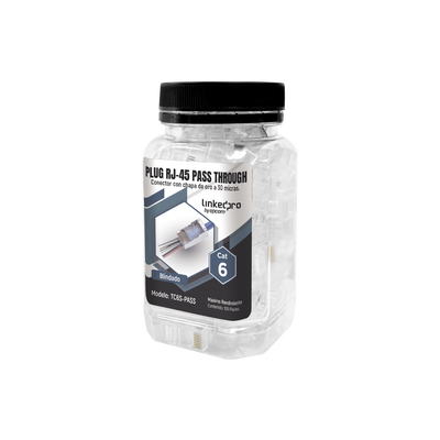 LinkedPRO TC6SPASS 100 Plugs bottle Pass through RJ45 Cat6 shielded 30 microns gold plated for extreme durability
