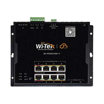 Wi-Tek WIPCES310GFF Flat Design Cloud Easy Smart PoE Switch, 8 GE PoE Ports and 2 SFP Ports, Ports 1-2: 802.3 af | at | bt PoE, Ports 3-8: af | at...