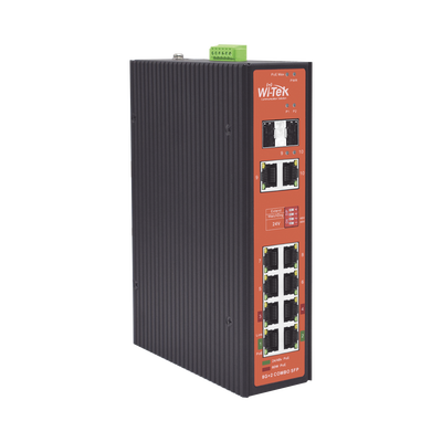 Wi-Tek WIPS310GFIV2 Industrial PoE Switch with 8 GE PoE Ports and 2 Combo SFP Ports, Supporting 802.3af/at/bt Active PoE and 24V/48V Passive PoE