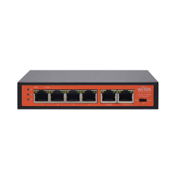 Wi-Tek WIPE51E 5-Port Fast Ethernet PoE Extender with 802.3bt 60W Input, 4x PoE Outputs (30W), VLAN, Extend Mode (250m), and Desktop Mount