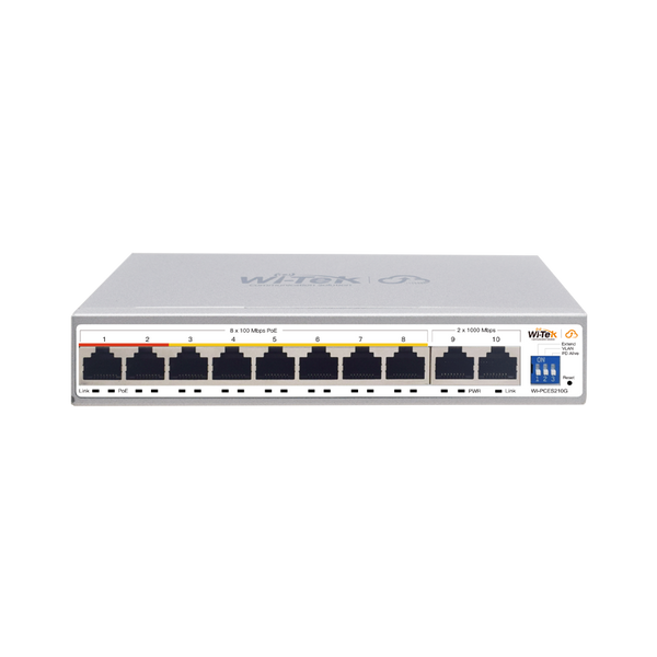 Wi-Tek WIPCES210G Cloud Easy Smart 250m PoE Switch, 8 FE PoE Ports, 2 GE Ports, Port 1-2: Hi-PoE, Port 3-8: 802.3af | at, 100W, Support Wi-Tek...