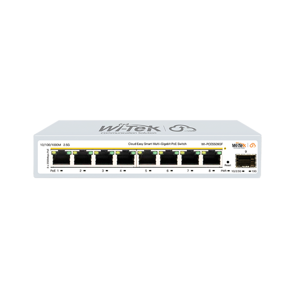 Wi-Tek WIPCES509GF 8-Port 10M | 100M | 1G | 2.5G PoE+ Cloud Switch with 1x 1G | 2.5G | 10G SFP+ Uplink, ONVIF Support, and Silent Fanless Design