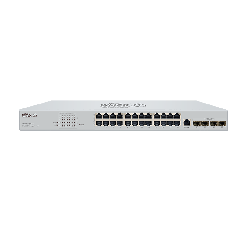 Wi-Tek WICMS528FL3 24-Port Gigabit L3 Managed Switch with 4x 10G SFP+, Advanced Routing, VLANs, QoS, Security Features, and Support for Web, CLI,...