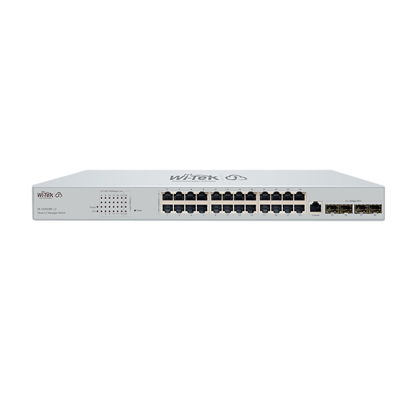 Wi-Tek WICMS528FL3 24-Port Gigabit L3 Managed Switch with 4x 10G SFP+, Advanced Routing, VLANs, QoS, Security Features, and Support for Web, CLI,...