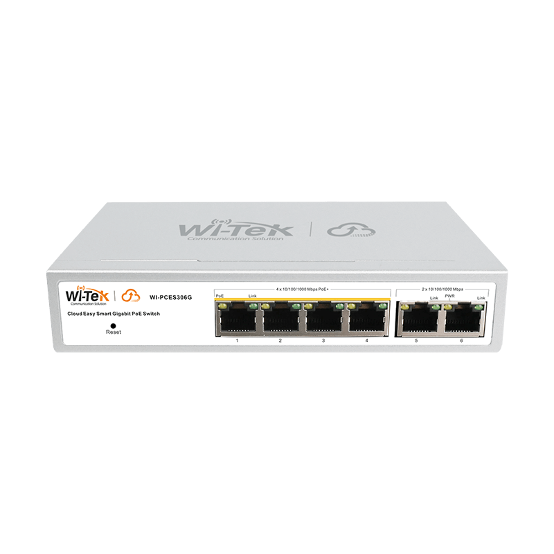 Wi-Tek WIPCES306GV2 6-Port Gigabit PoE+ Cloud-Managed Smart Switch with 4 PoE+ Ports (60W), 2 Uplink Ports, Onvif Support, QoS, Link Aggregation,...