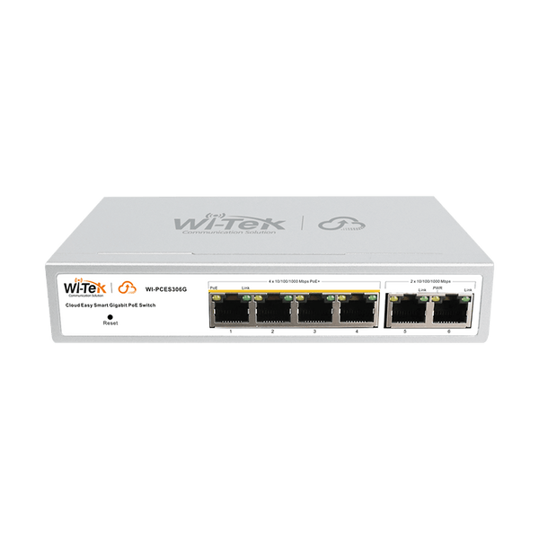 Wi-Tek WIPCES306GV2 6-Port Gigabit PoE+ Cloud-Managed Smart Switch with 4 PoE+ Ports (60W), 2 Uplink Ports, Onvif Support, QoS, Link Aggregation,...