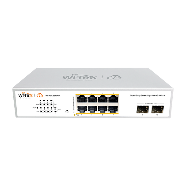 Wi-Tek WIPCES310GFV2 10-Port Gigabit PoE+ Smart Switch with 2x SFP, 120W PoE Budget, Cloud Management, Anti-Loop, QoS, ONVIF, and Link Aggregation