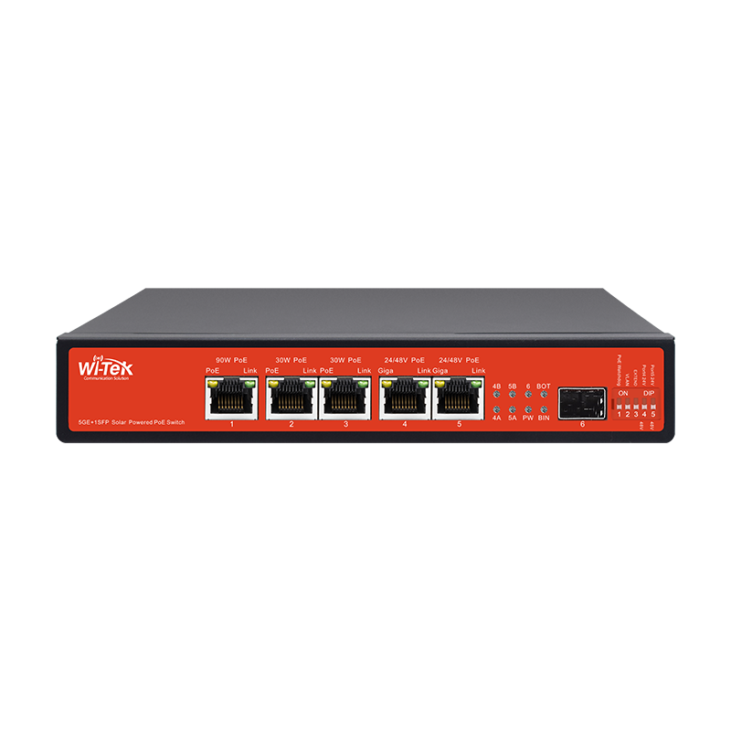 Wi-Tek WIPS306GFUPSV4 6-Port Solar Powered Gigabit PoE Switch with UPS Backup, Solar Photovoltaic Input, SFP Uplink, and Intelligent PoE Management