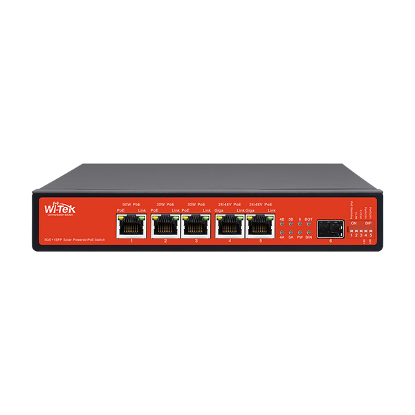 Wi-Tek WIPS306GFUPSV4 6-Port Solar Powered Gigabit PoE Switch with UPS Backup, Solar Photovoltaic Input, SFP Uplink, and Intelligent PoE Management